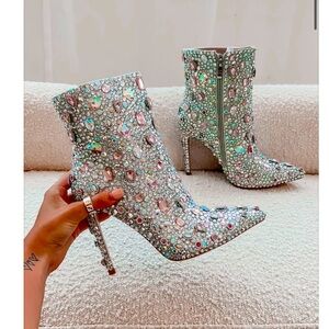 Azalea Wang Arnica Pink Jeweled Stiletto Bootie